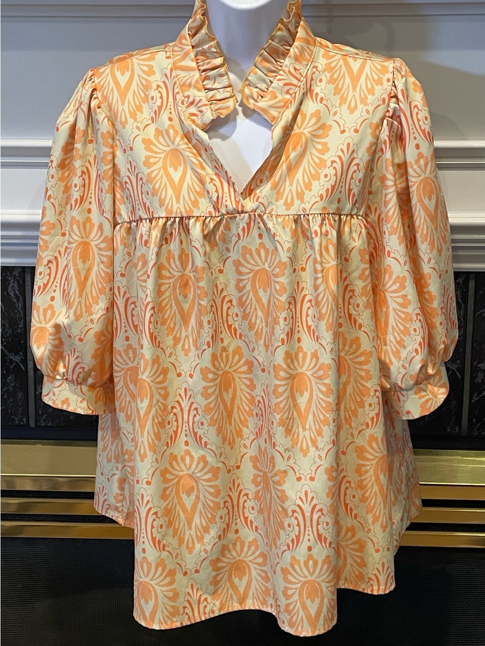 Smock Style Ruffle Neck Blouse